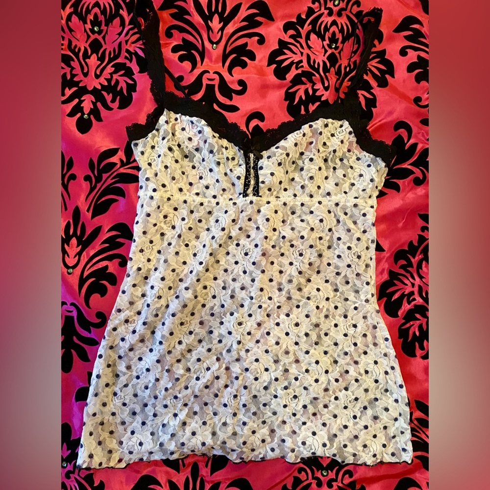 Hanky Panky Lace Polka Dot Cami Tank S small black white